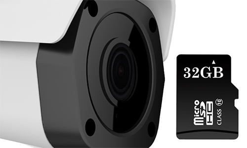 Close-up view of camera with SD card