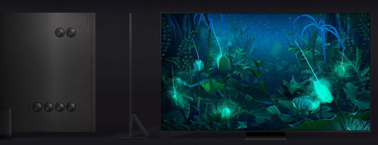The front, side and back of the Neo QLED QN990C are on display. A subtle flash gracefully traces along the edges of the TVs to accentuate its stunning infinity-all-metal design.