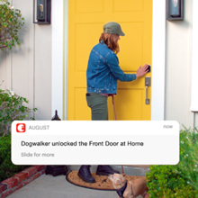 notification with dog walker unlocking front door