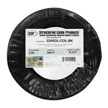 Picture of SCP 4 CONCUCTOR, 22 AWG SOLID COPPER, (C)UL FT4 PVC, SEC/ALARM CABLE - BLACK - 500 FT COIL PACK