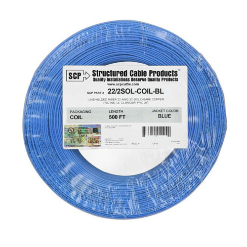 Picture of SCP 2 COND, 22 AWG SOLID COPPER, (C)UL FT4 PVC, SECURITY ALARM CABLE - BLUE - 500 FT COIL PACK